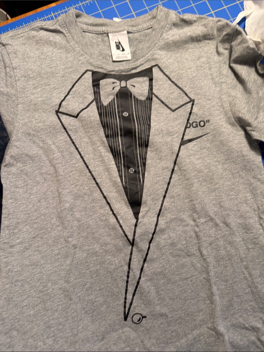 Nike for Off White Virgil Abloh Graphic Tuxedo-Print Short Sleeve Tee - Gray